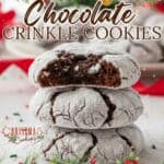 Pin image showing chocolate crinkle cookies.